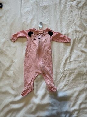 Gerber - Pink Striped Footed One-Piece with Bear Ears - 0/3 months
